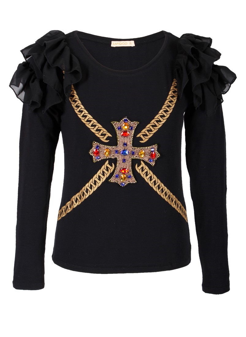 T-shirt with jewels and frills