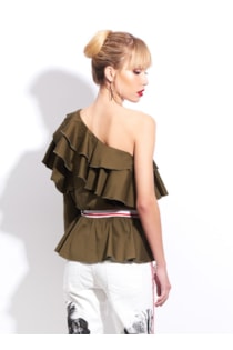 Asymmetrical blouse with frills