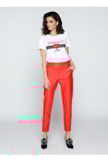 Tight pants with leathery effect