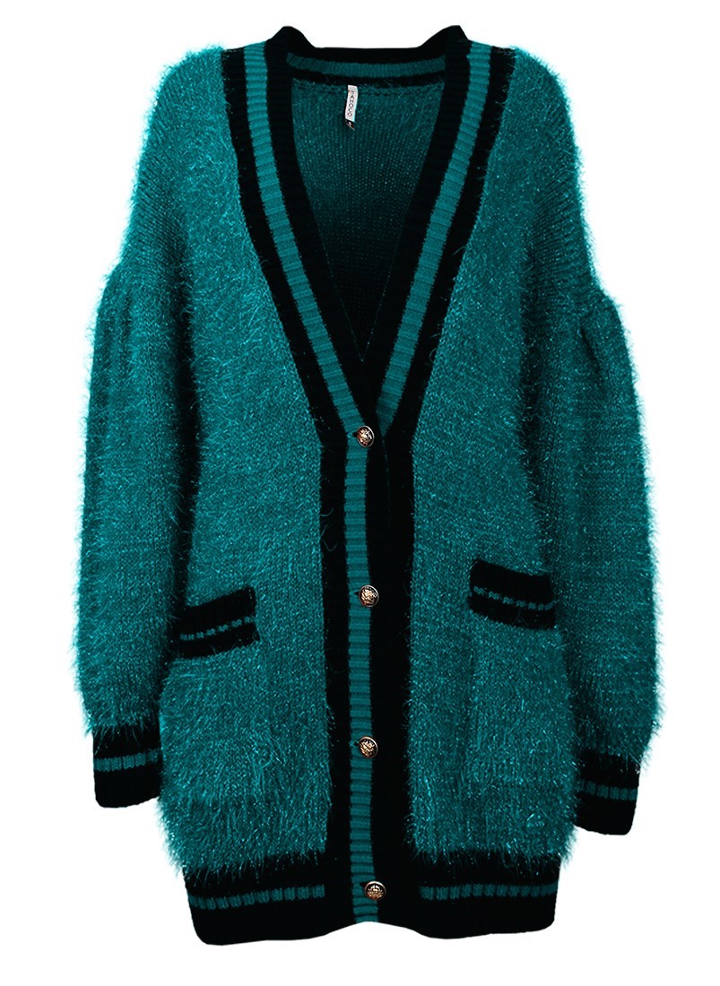 Coat with metallized tricot knit